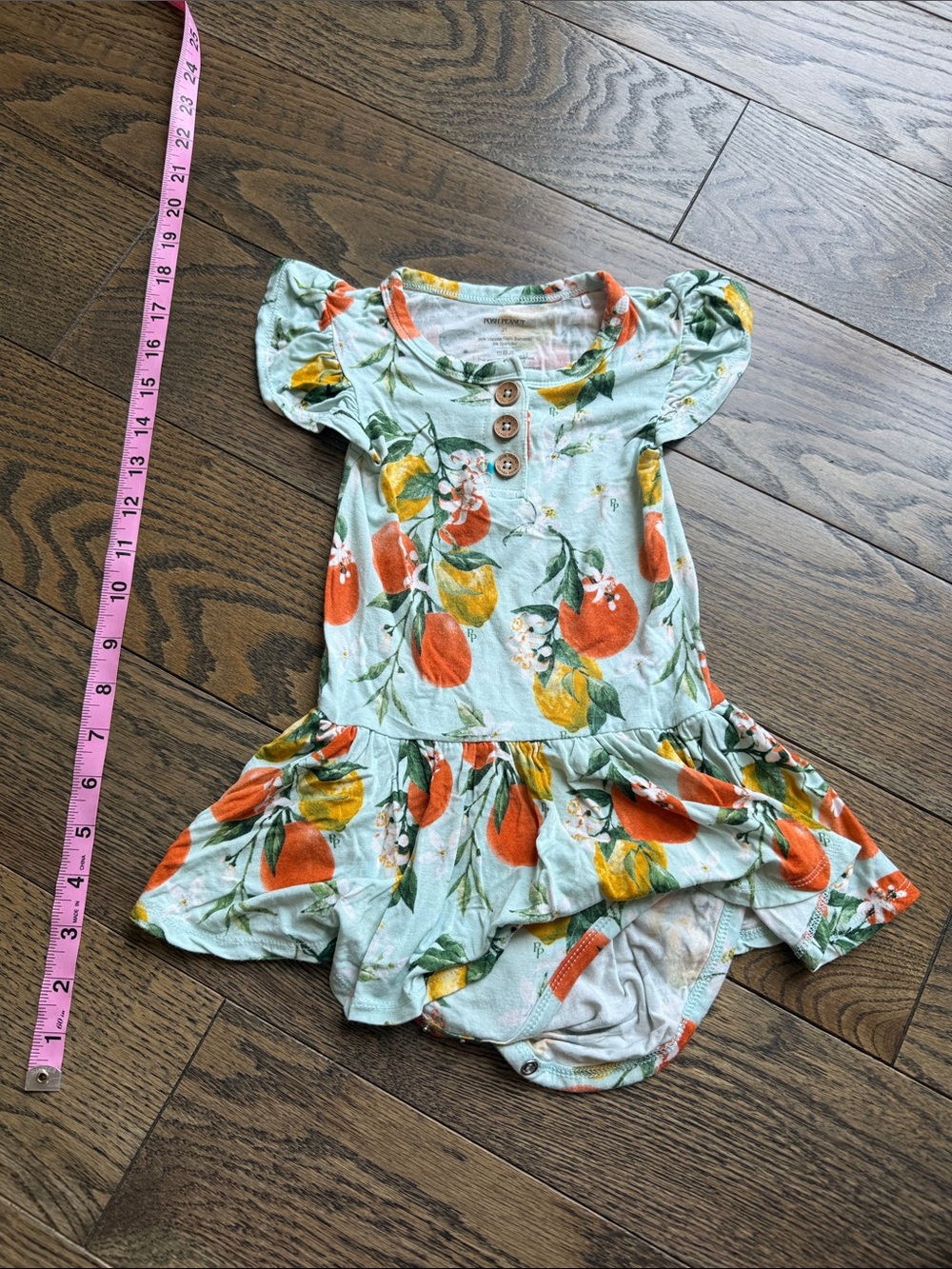 Posh Peanut Mint Floral Orange & Yellow One-Piece Dress 18-24 months baby EUC
